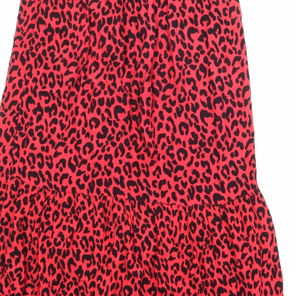Pieces Womens Red Animal Print Viscose Peasant Skirt Size M - Leopard Pattern