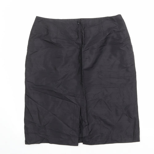 H&M Womens Black Silk A-Line Skirt Size 16 Zip