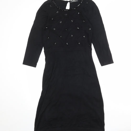 Esprit Womens Black Viscose A-Line Size M Round Neck Button