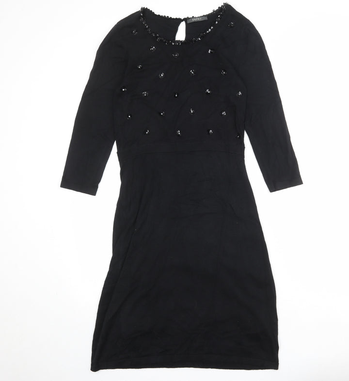 Esprit Womens Black Viscose A-Line Size M Round Neck Button