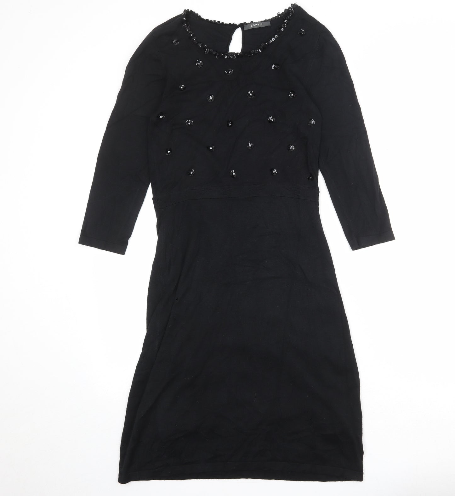 Esprit Womens Black Viscose A-Line Size M Round Neck Button