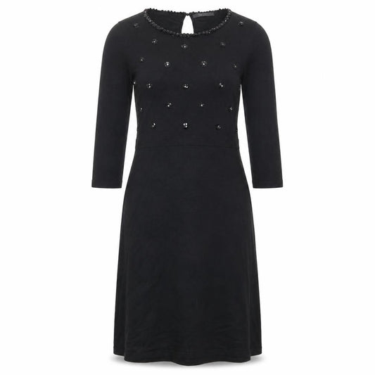 Front view of ESPRIT women’s black viscose a-line, size M, round neck button