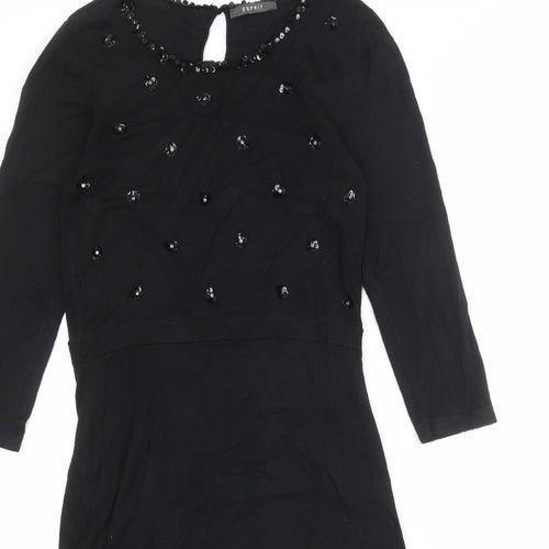 Esprit Womens Black Viscose A-Line Size M Round Neck Button