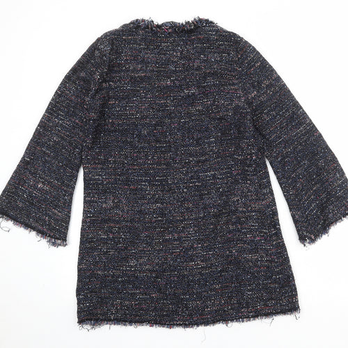 Zara Womens Black Geometric Cotton Jumper Dress Size M V-Neck Pullover