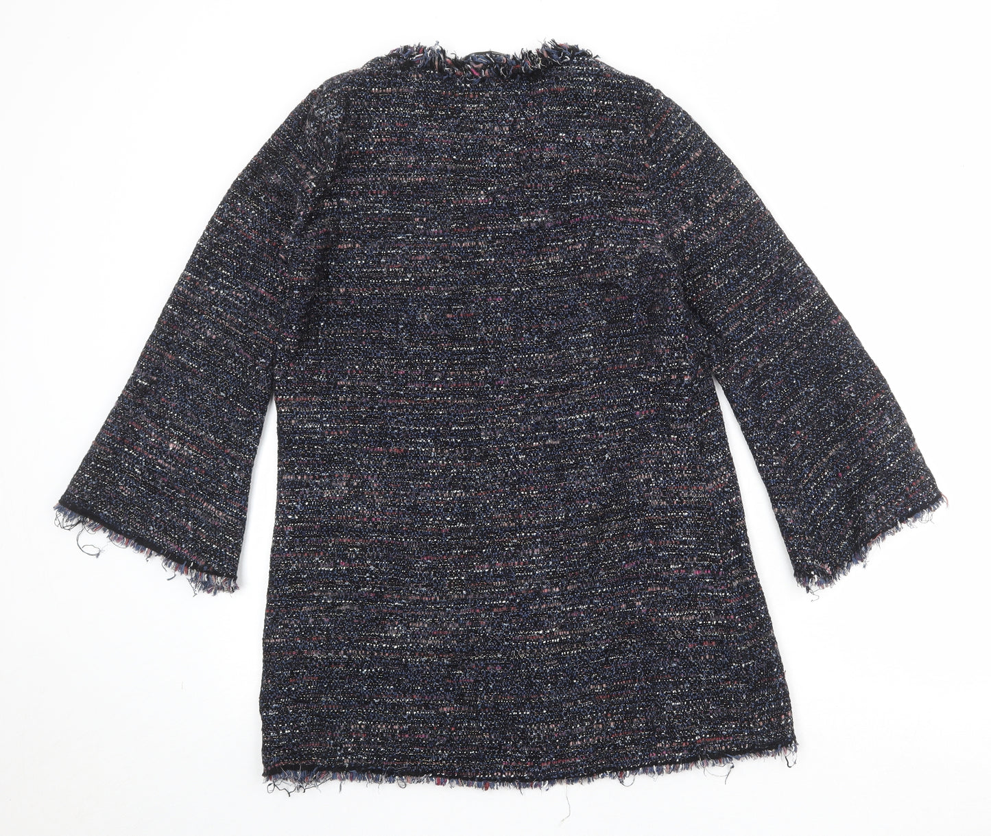Zara Womens Black Geometric Cotton Jumper Dress Size M V-Neck Pullover