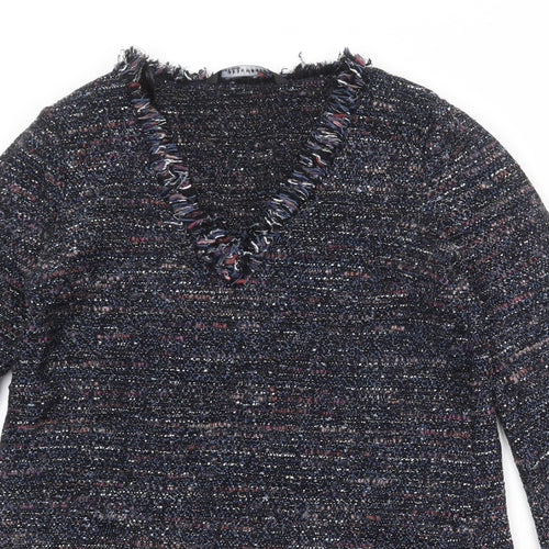 Zara Womens Black Geometric Cotton Jumper Dress Size M V-Neck Pullover