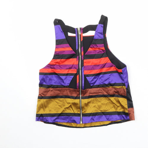 River Island Womens Multicoloured Striped Viscose Basic Tank Size 10 Square Neck