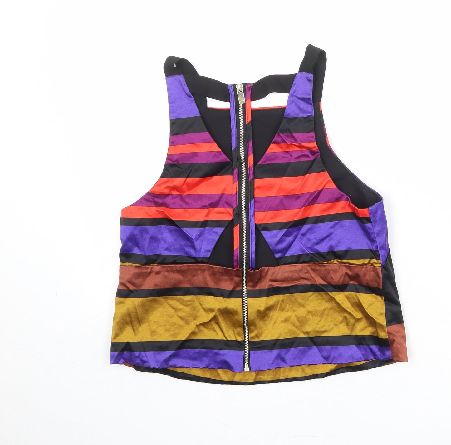 River Island Womens Multicoloured Striped Viscose Basic Tank Size 10 Square Neck