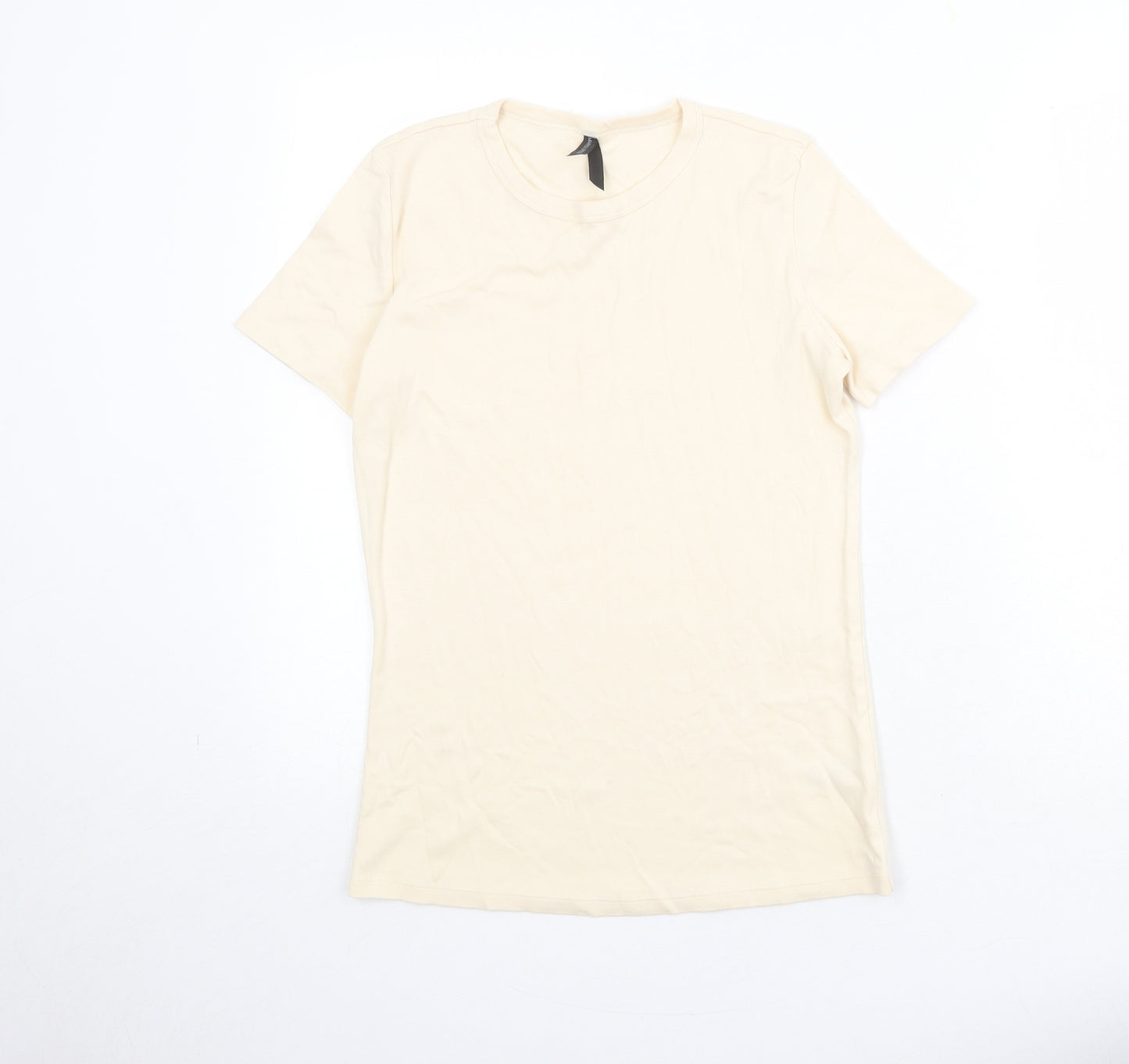Marks and Spencer Womens Beige 100% Cotton Basic T-Shirt Size 14 Round Neck