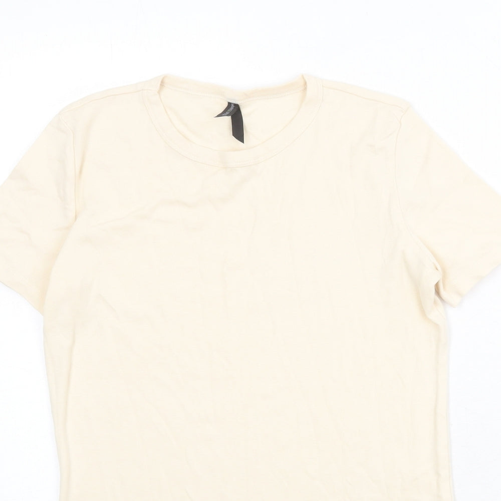 Marks and Spencer Womens Beige 100% Cotton Basic T-Shirt Size 14 Round Neck