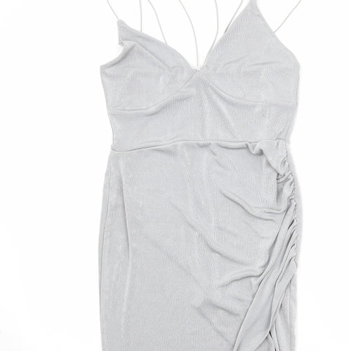 Boohoo Womens Grey Polyester Bodycon Size 12 V-Neck Pullover