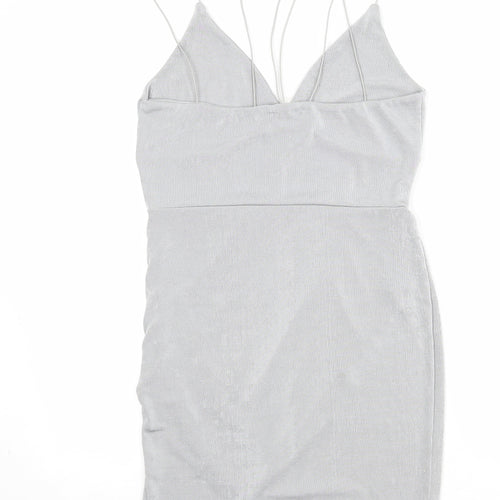 Boohoo Womens Grey Polyester Bodycon Size 12 V-Neck Pullover