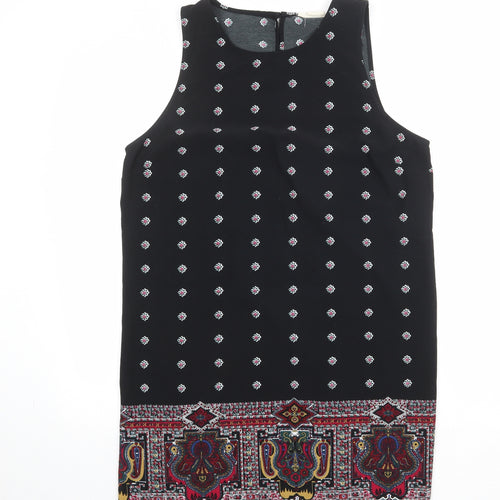 Staring at Stars Womens Black Geometric Polyester Tank Dress Size L Round Neck Button