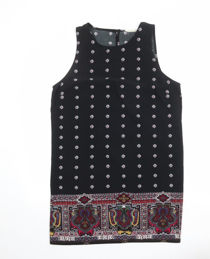 Staring at Stars Womens Black Geometric Polyester Tank Dress Size L Round Neck Button