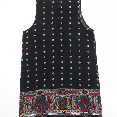 Staring at Stars Womens Black Geometric Polyester Tank Dress Size L Round Neck Button
