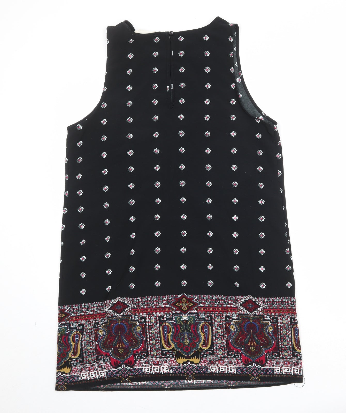 Staring at Stars Womens Black Geometric Polyester Tank Dress Size L Round Neck Button