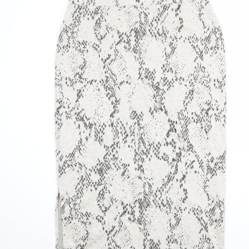 Marks and Spencer Womens Beige Animal Print Viscose Straight & Pencil Skirt Size 14 - Snakeskin Pattern