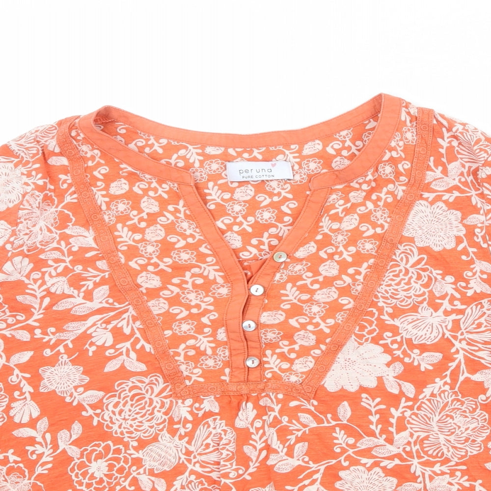 Per Una Womens Orange Floral 100% Cotton Basic Blouse Size 16 V-Neck