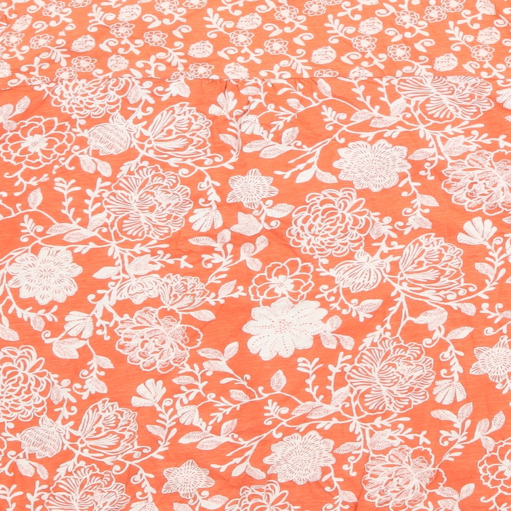 Per Una Womens Orange Floral 100% Cotton Basic Blouse Size 16 V-Neck