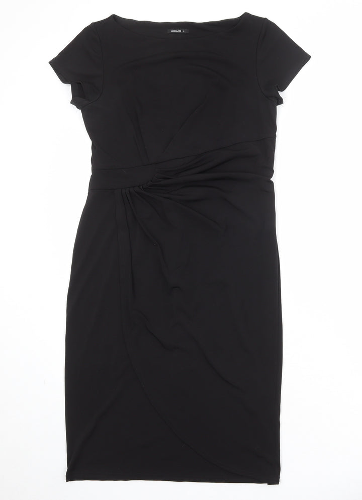 Roman Womens Black Polyester Shift Size 10 Round Neck Pullover - Twist Detail