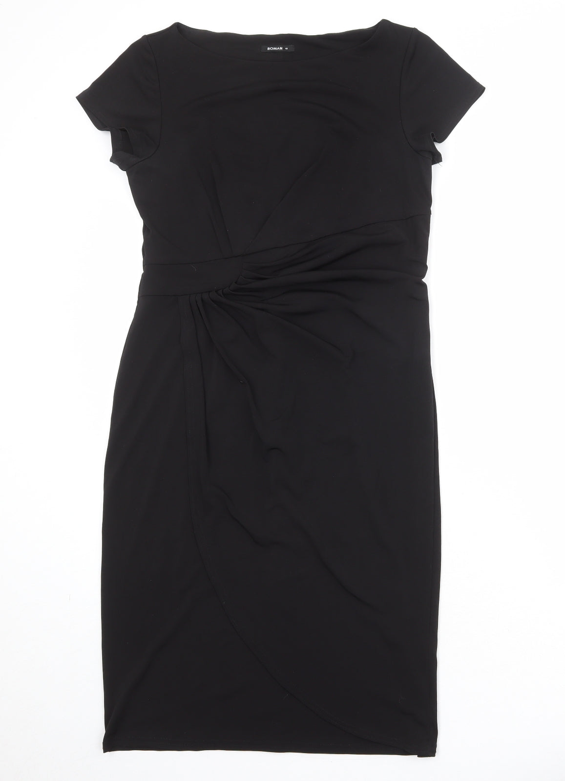 Roman Womens Black Polyester Shift Size 10 Round Neck Pullover - Twist Detail