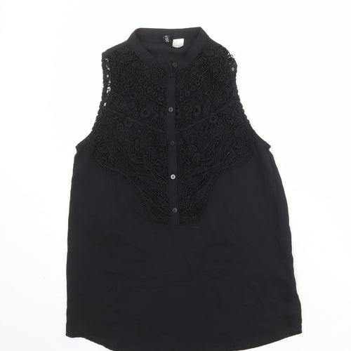 Divided by H&M Womens Black Polyester Basic Button-Up Size 8 Round Neck