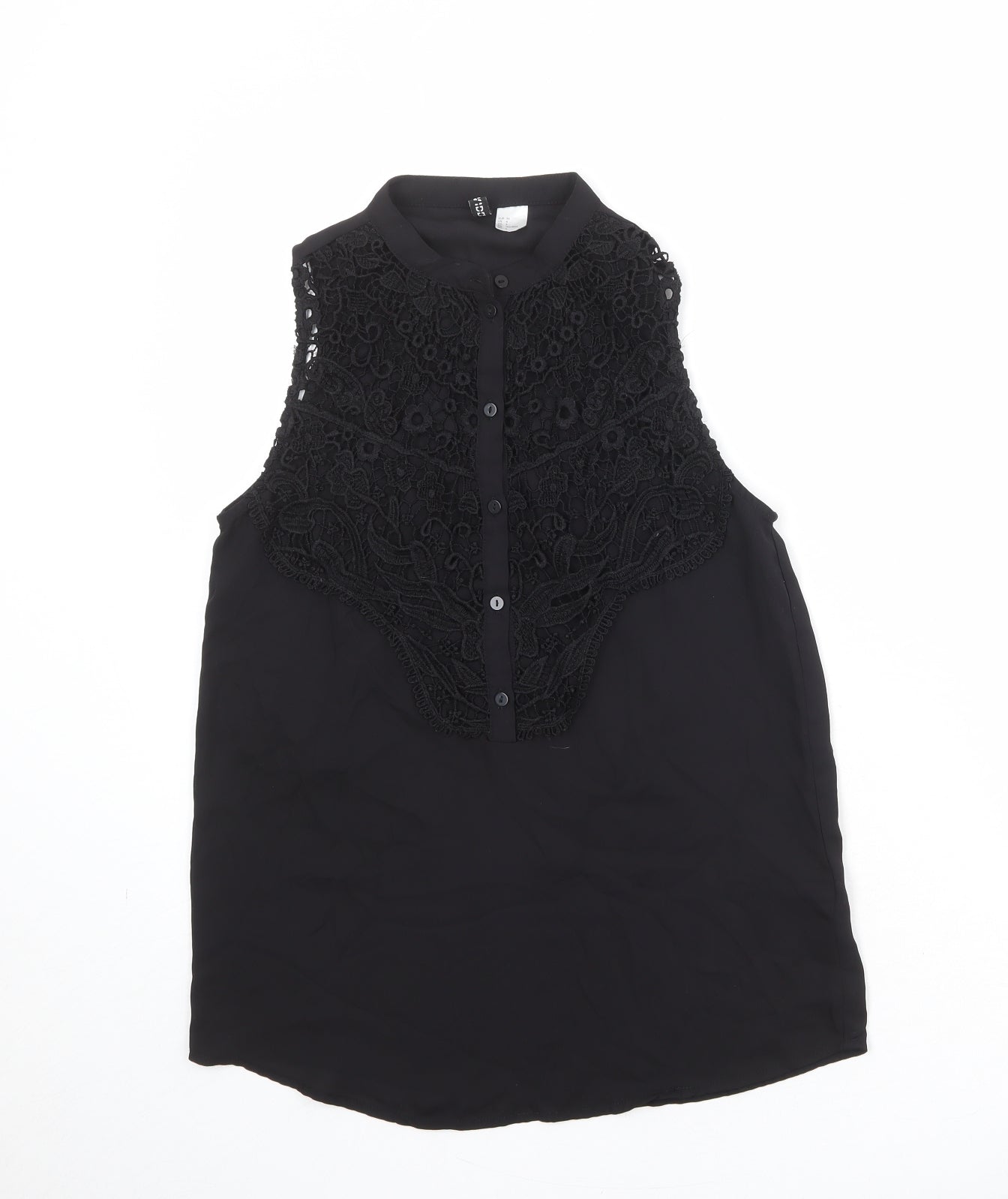 Divided by H&M Womens Black Polyester Basic Button-Up Size 8 Round Neck