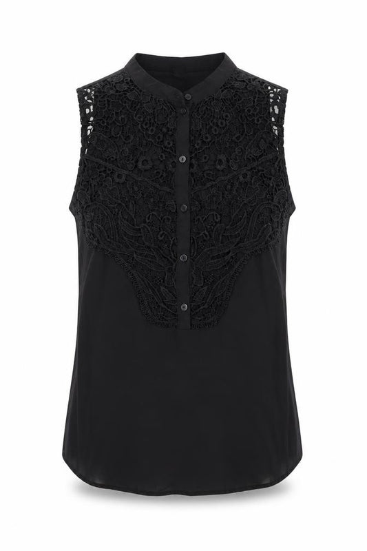 Front view of Divided by H&M women’s black polyester basic button-up, size UK 8, round neck