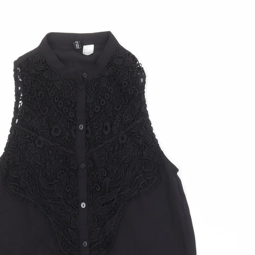 Divided by H&M Womens Black Polyester Basic Button-Up Size 8 Round Neck