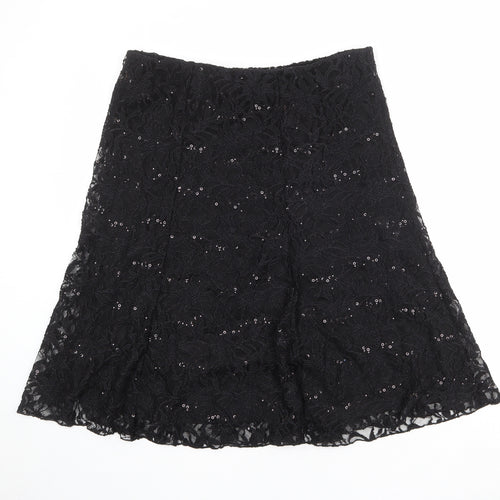 Bonmarché Womens Black Geometric Nylon Swing Skirt Size 16