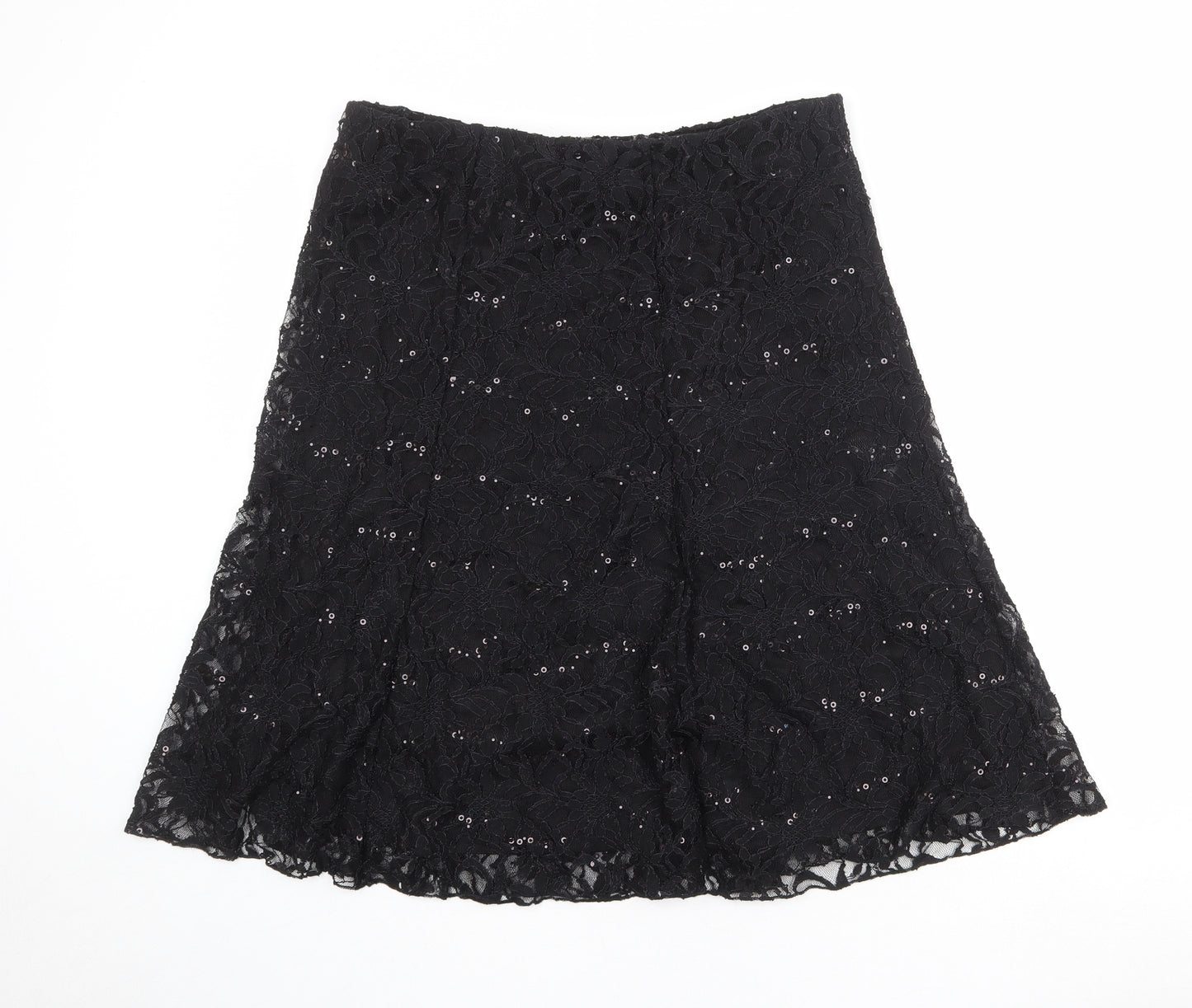 Bonmarché Womens Black Geometric Nylon Swing Skirt Size 16