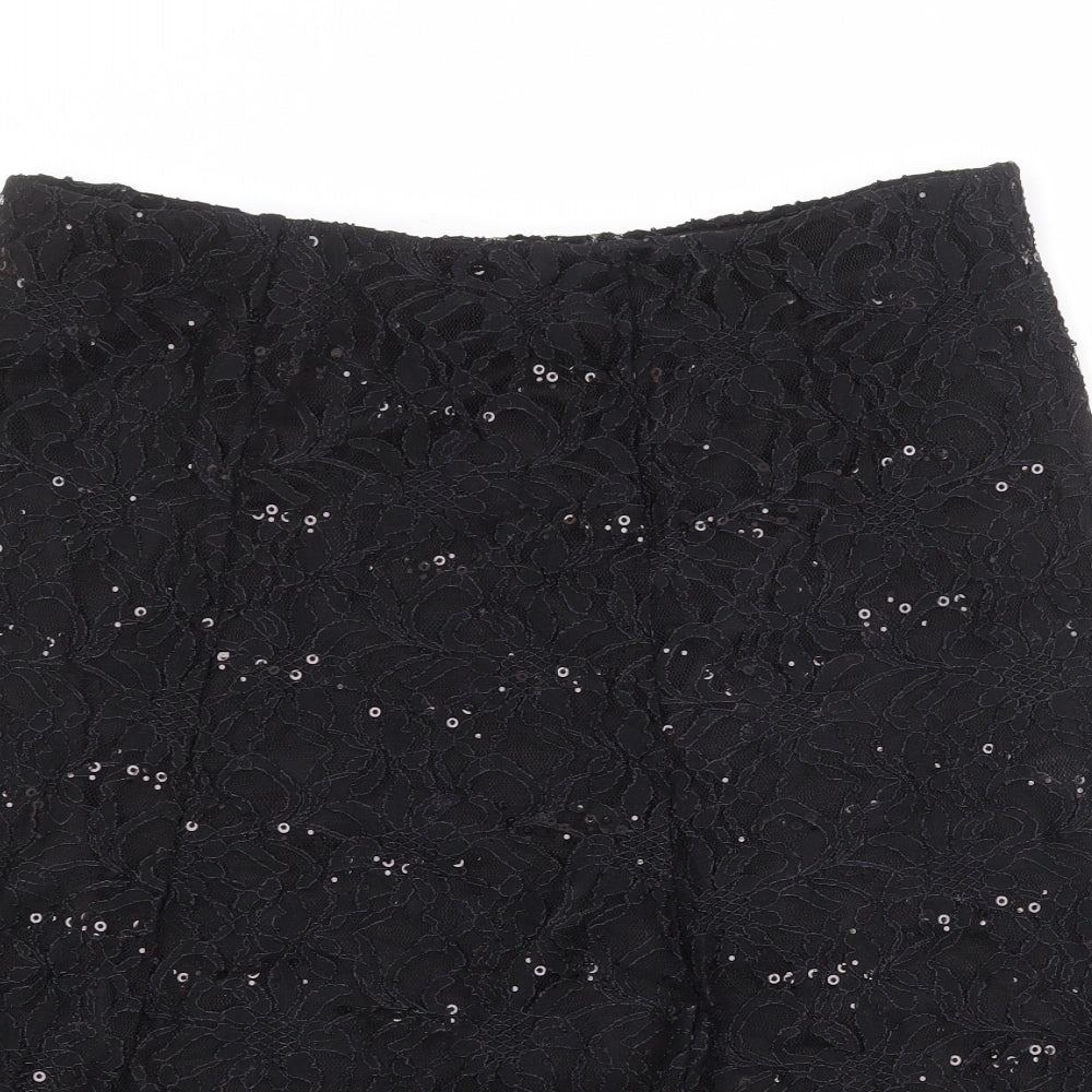 Bonmarché Womens Black Geometric Nylon Swing Skirt Size 16