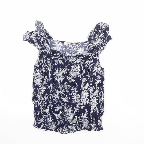 Oasis Womens Blue Floral Viscose Basic Blouse Size 10 Boat Neck