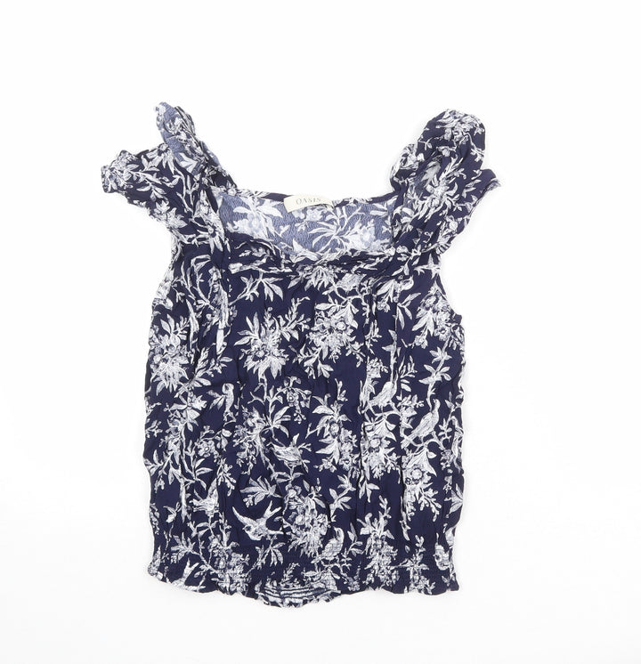 Oasis Womens Blue Floral Viscose Basic Blouse Size 10 Boat Neck