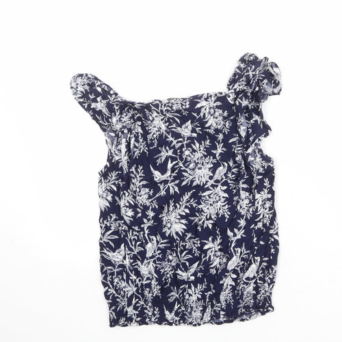 Oasis Womens Blue Floral Viscose Basic Blouse Size 10 Boat Neck