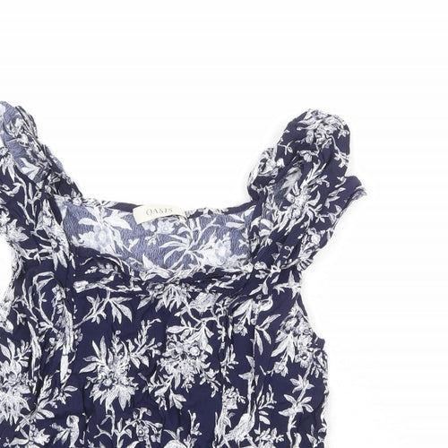 Oasis Womens Blue Floral Viscose Basic Blouse Size 10 Boat Neck