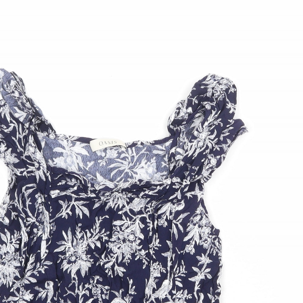 Oasis Womens Blue Floral Viscose Basic Blouse Size 10 Boat Neck