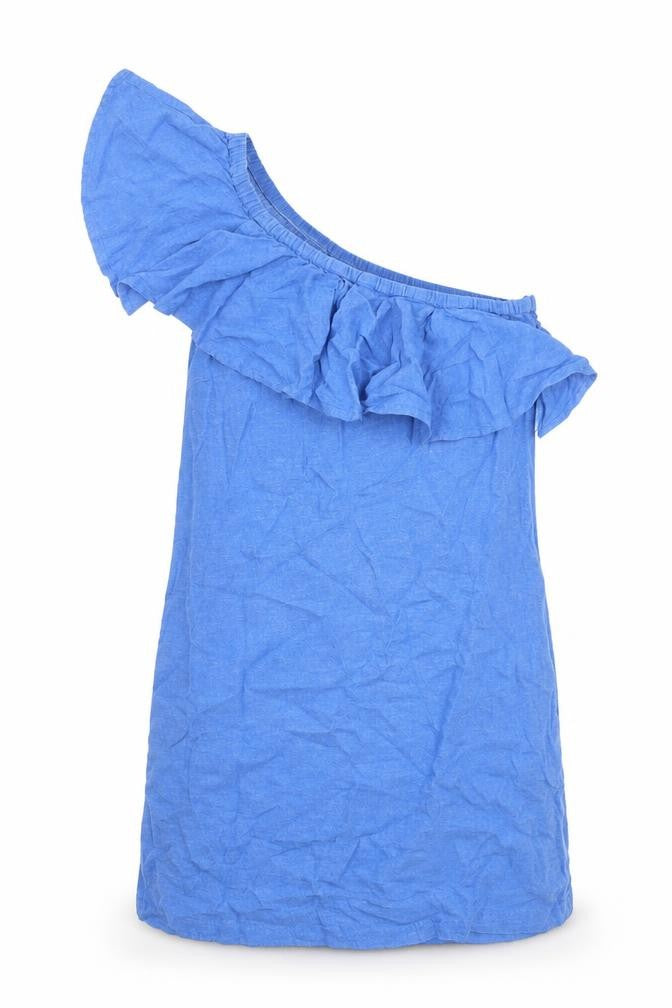 Warehouse Womens Blue Cotton Mini Size 10 Off the Shoulder Zip - Asymmetric Neckline