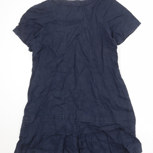 Monsoon Womens Blue Linen A-Line Size 14 Square Neck Pullover