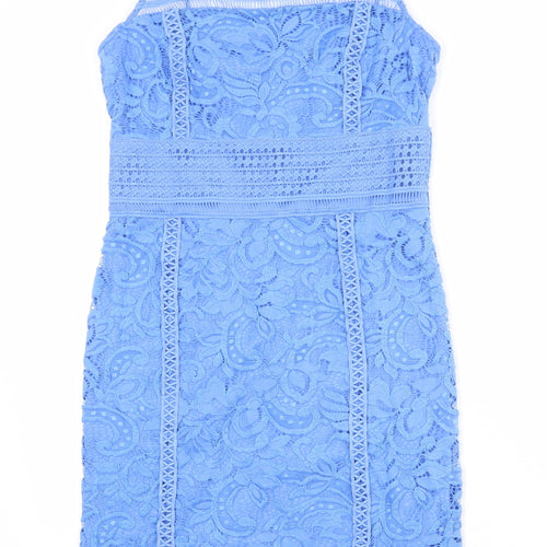 Topshop Womens Blue Polyester Sheath Size 10 Square Neck Zip