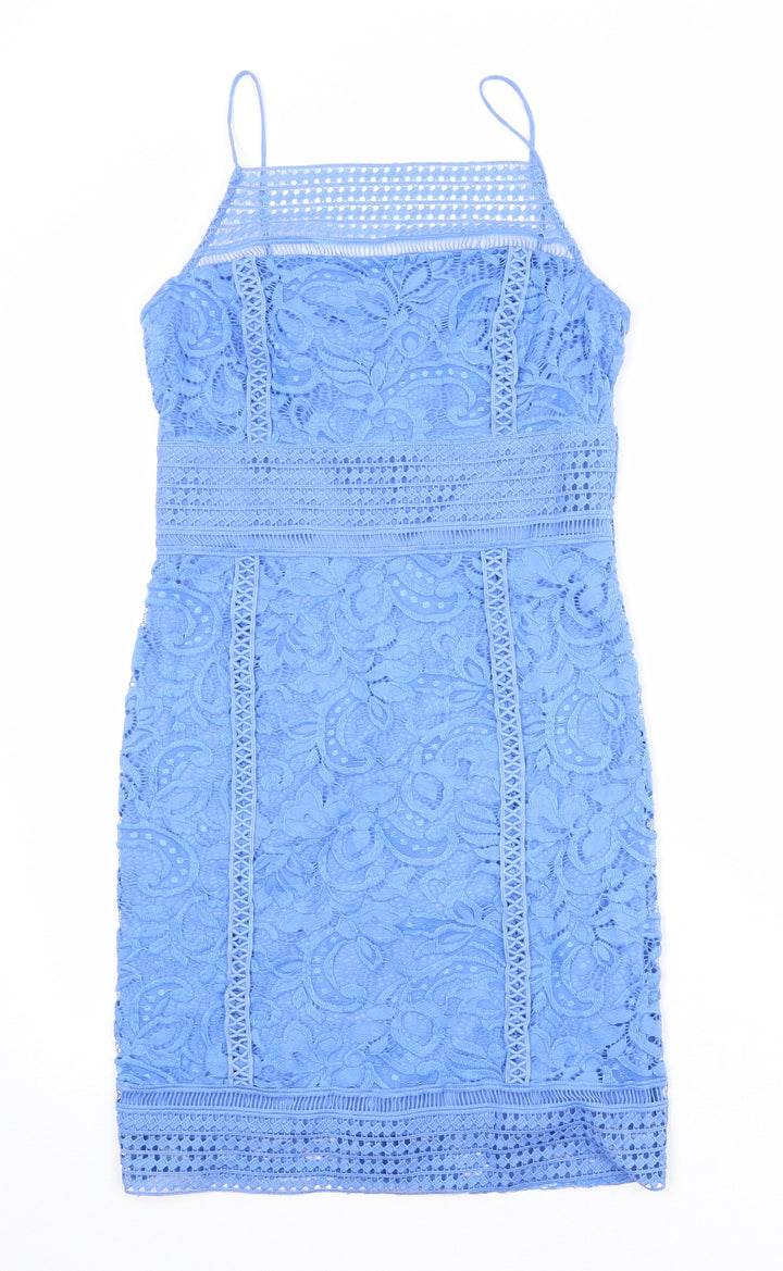 Topshop Womens Blue Polyester Sheath Size 10 Square Neck Zip