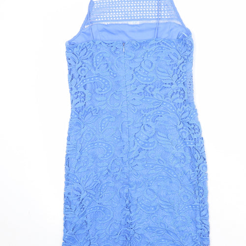 Topshop Womens Blue Polyester Sheath Size 10 Square Neck Zip