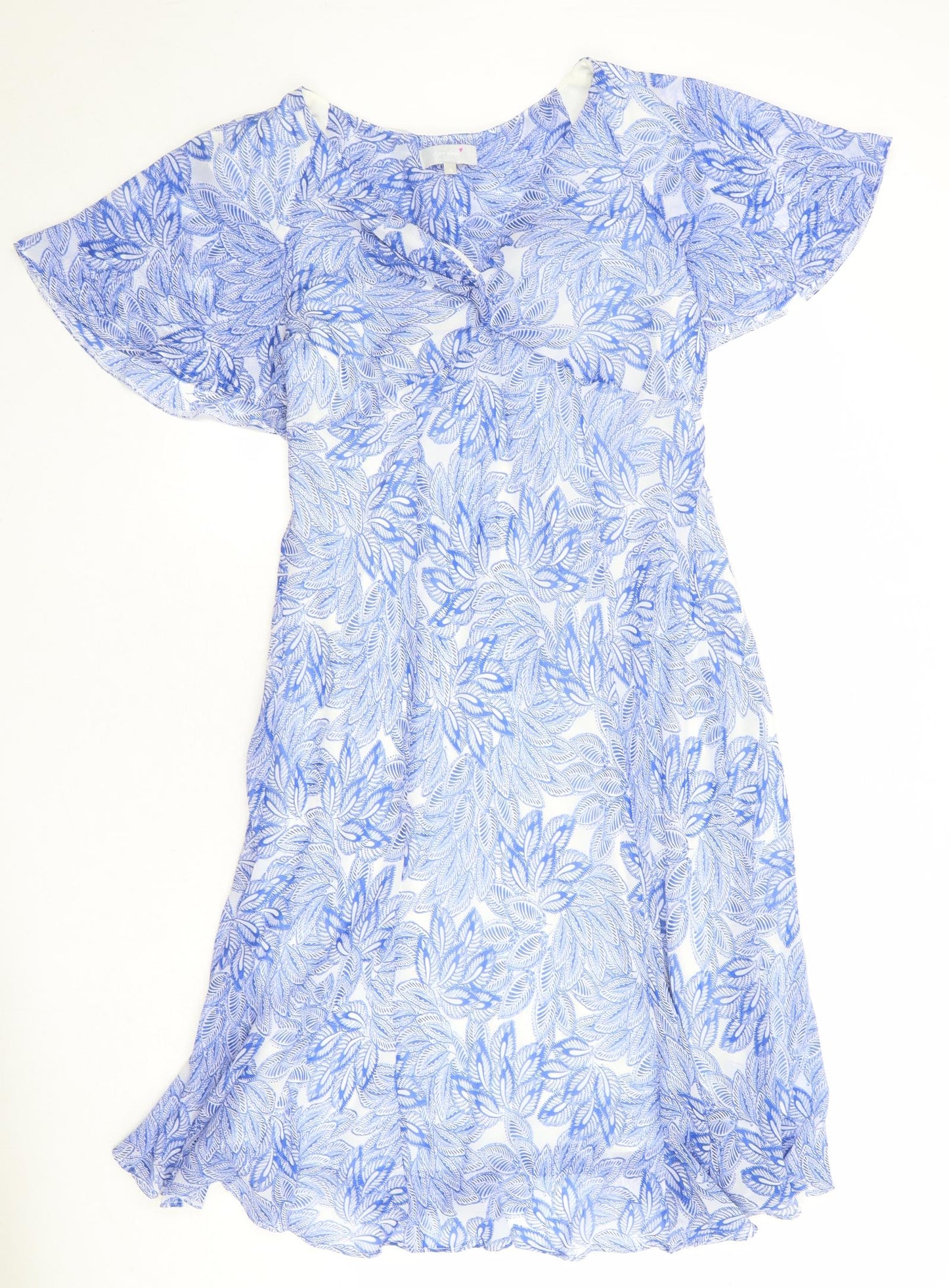 Per Una Womens Blue Geometric Polyester A-Line Size 18 V-Neck Pullover - Butterfly Sleeves