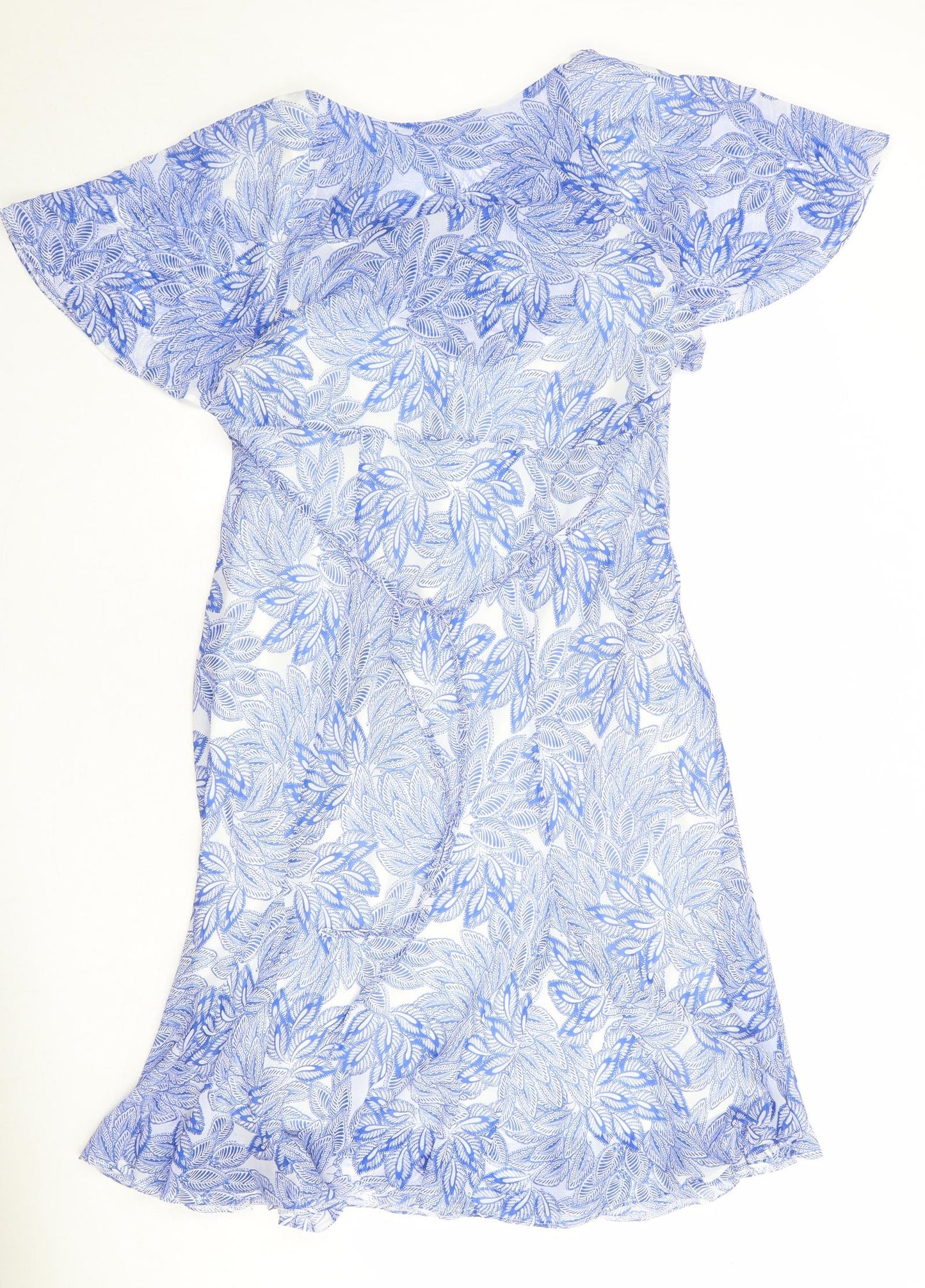 Per Una Womens Blue Geometric Polyester A-Line Size 18 V-Neck Pullover - Butterfly Sleeves