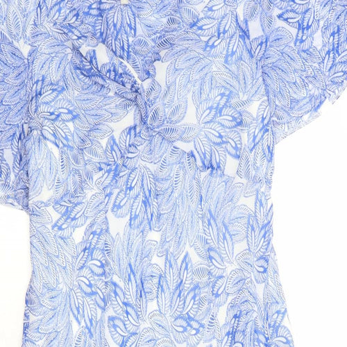 Per Una Womens Blue Geometric Polyester A-Line Size 18 V-Neck Pullover - Butterfly Sleeves