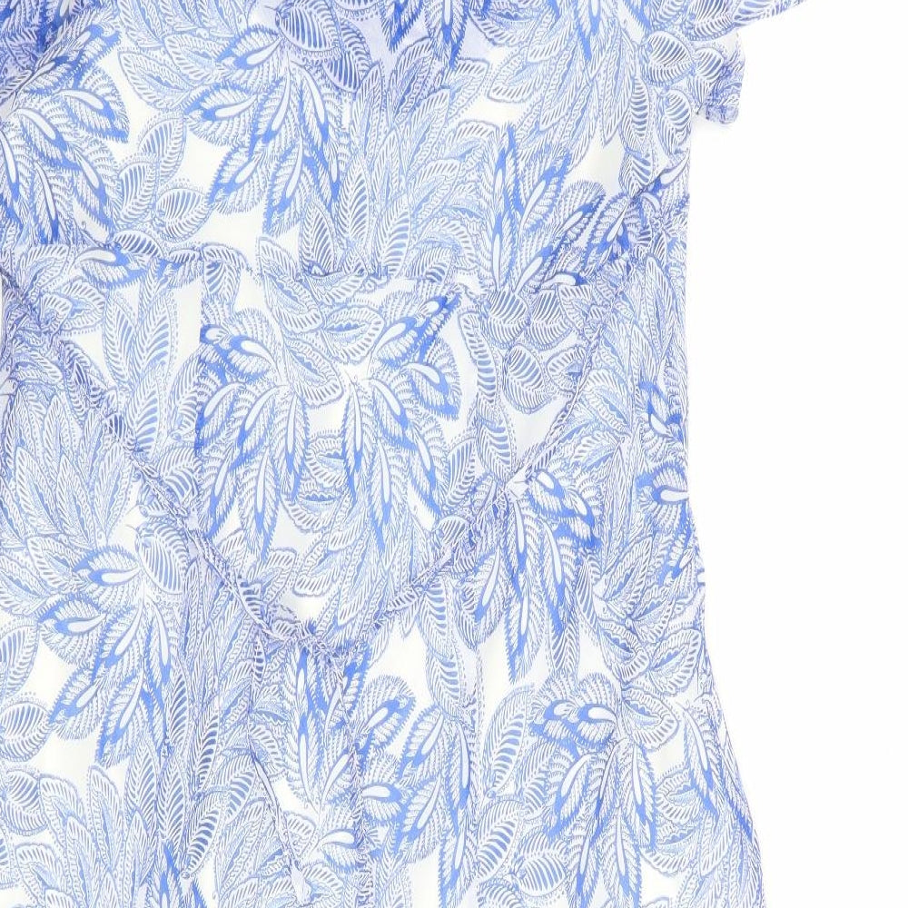 Per Una Womens Blue Geometric Polyester A-Line Size 18 V-Neck Pullover - Butterfly Sleeves