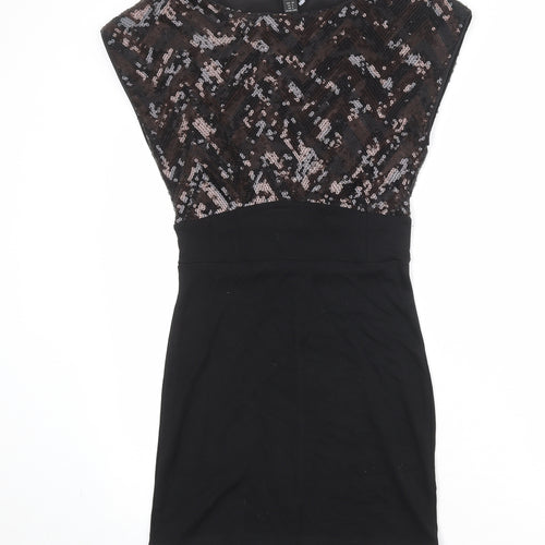 H&M Womens Black Polyester Pencil Dress Size 10 Boat Neck Pullover