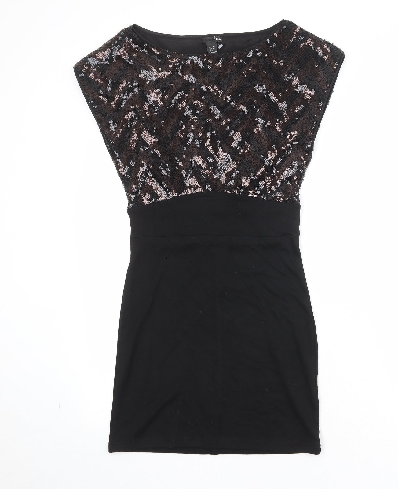 H&M Womens Black Polyester Pencil Dress Size 10 Boat Neck Pullover
