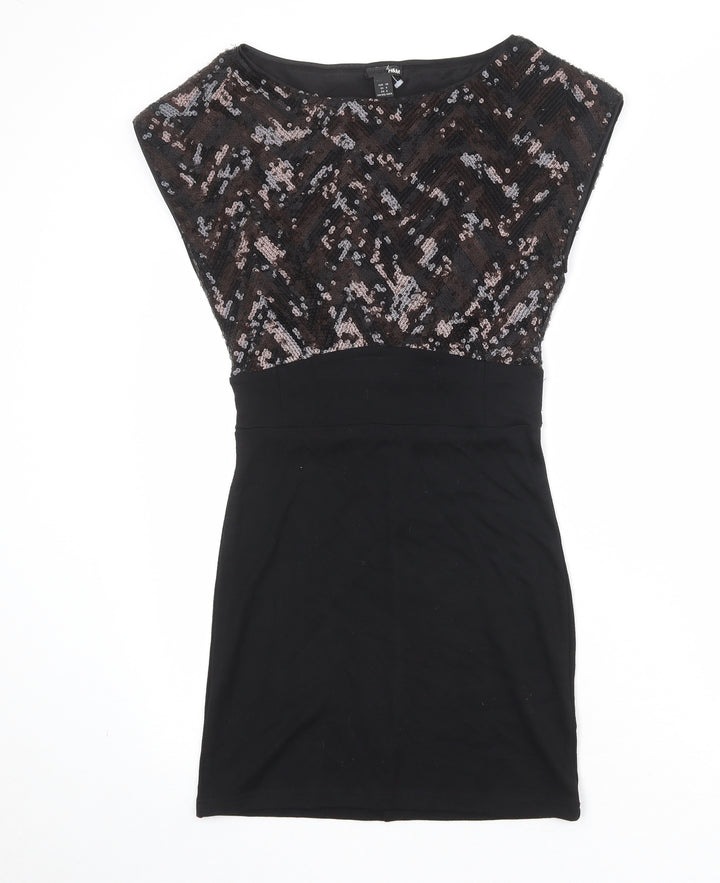 H&M Womens Black Polyester Pencil Dress Size 10 Boat Neck Pullover