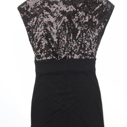 H&M Womens Black Polyester Pencil Dress Size 10 Boat Neck Pullover